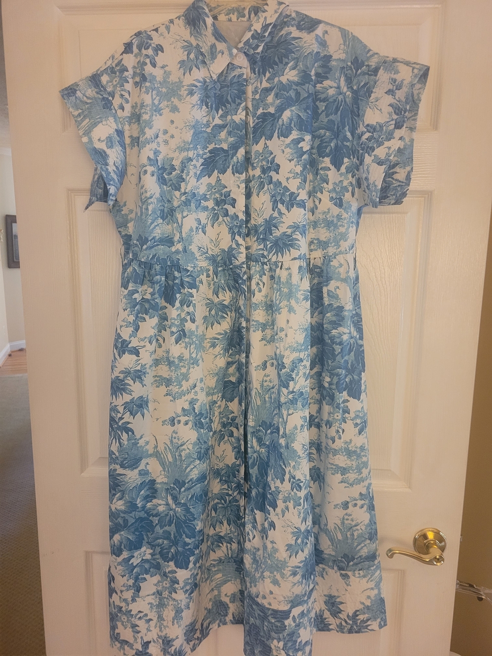 Blue Floral Cotton Shirt Dress - Never Worn!
